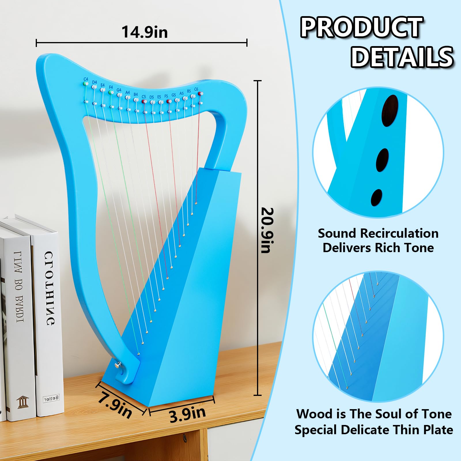 Arpa, Arpa de 15 Cuerdas 22 Pulgadas de Altura para Adulto - Imagen 7