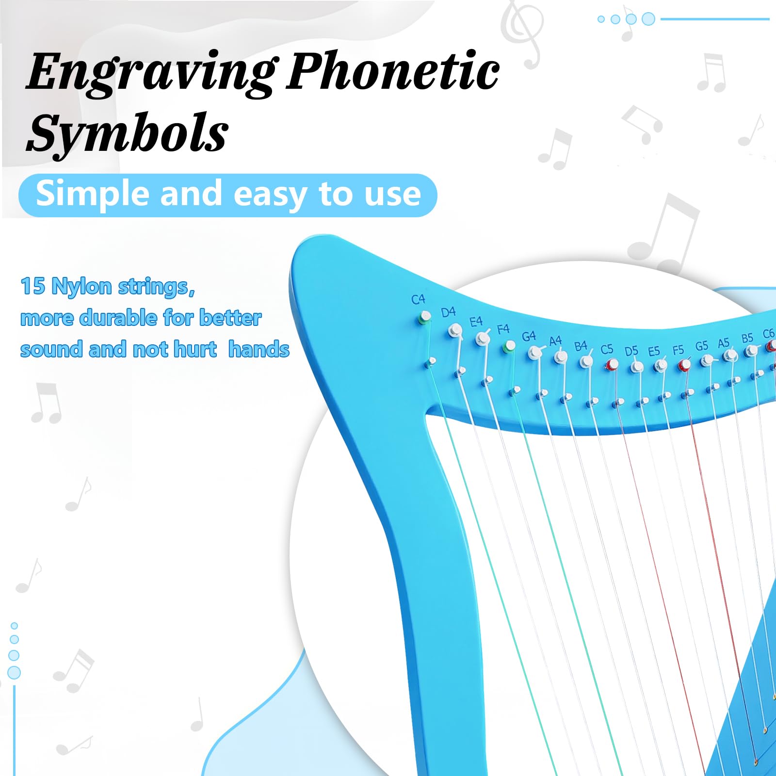 Arpa, Arpa de 15 Cuerdas 22 Pulgadas de Altura para Adulto - Imagen 6