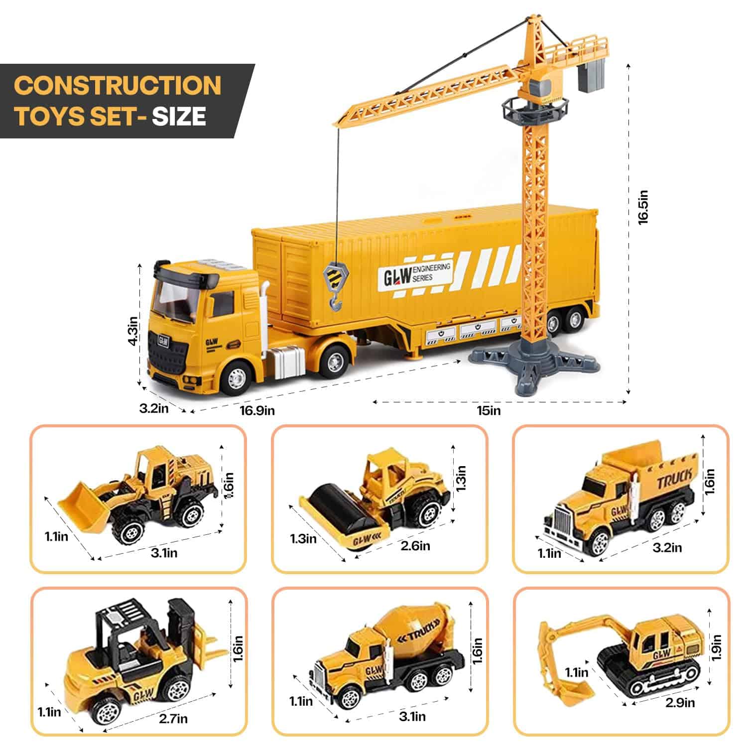 Set de Juguetes de Camiones de Construcción para Niños con - Imagen 6