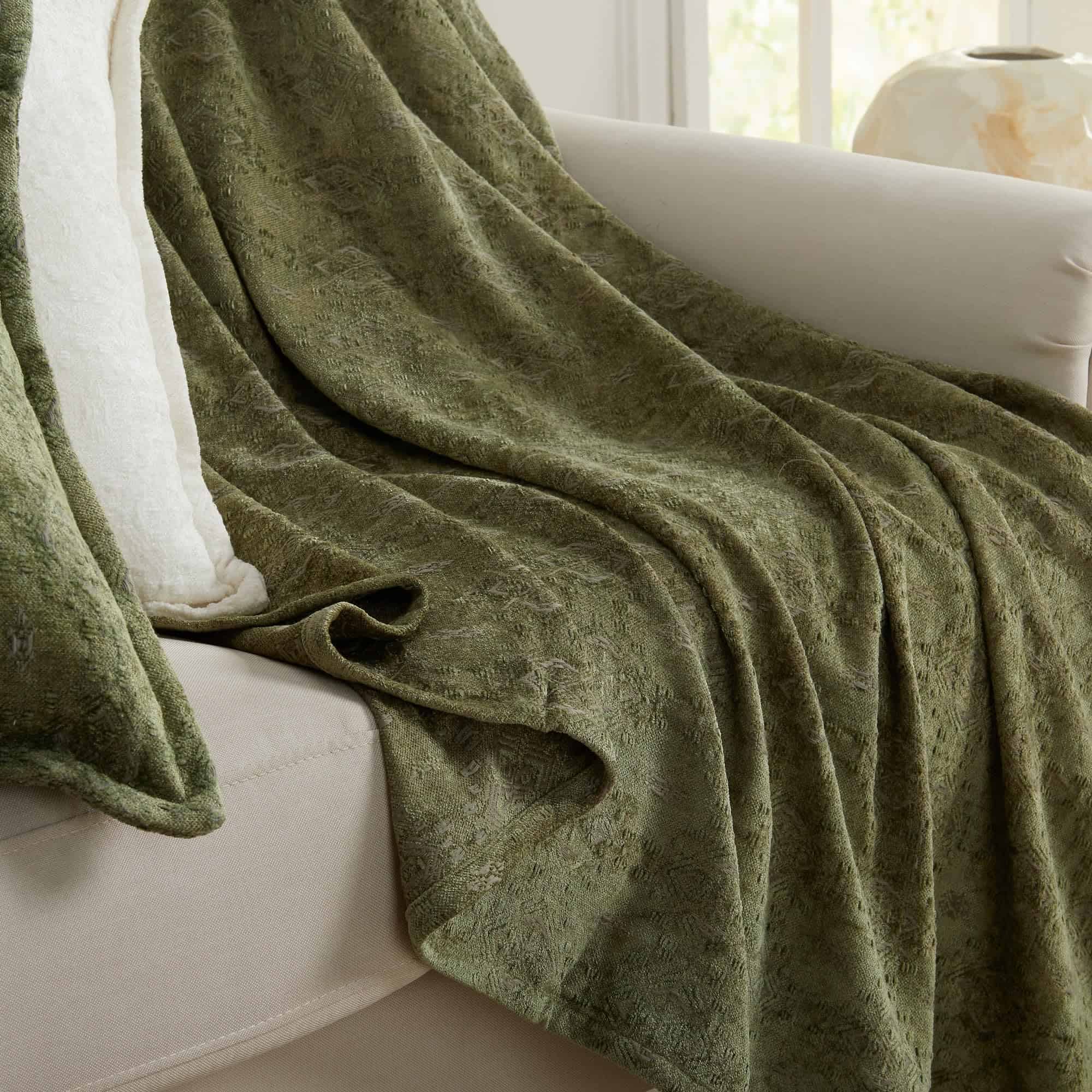 Manta de Chenille Jacquard | Textura BoHo para -Salvia - Imagen 5