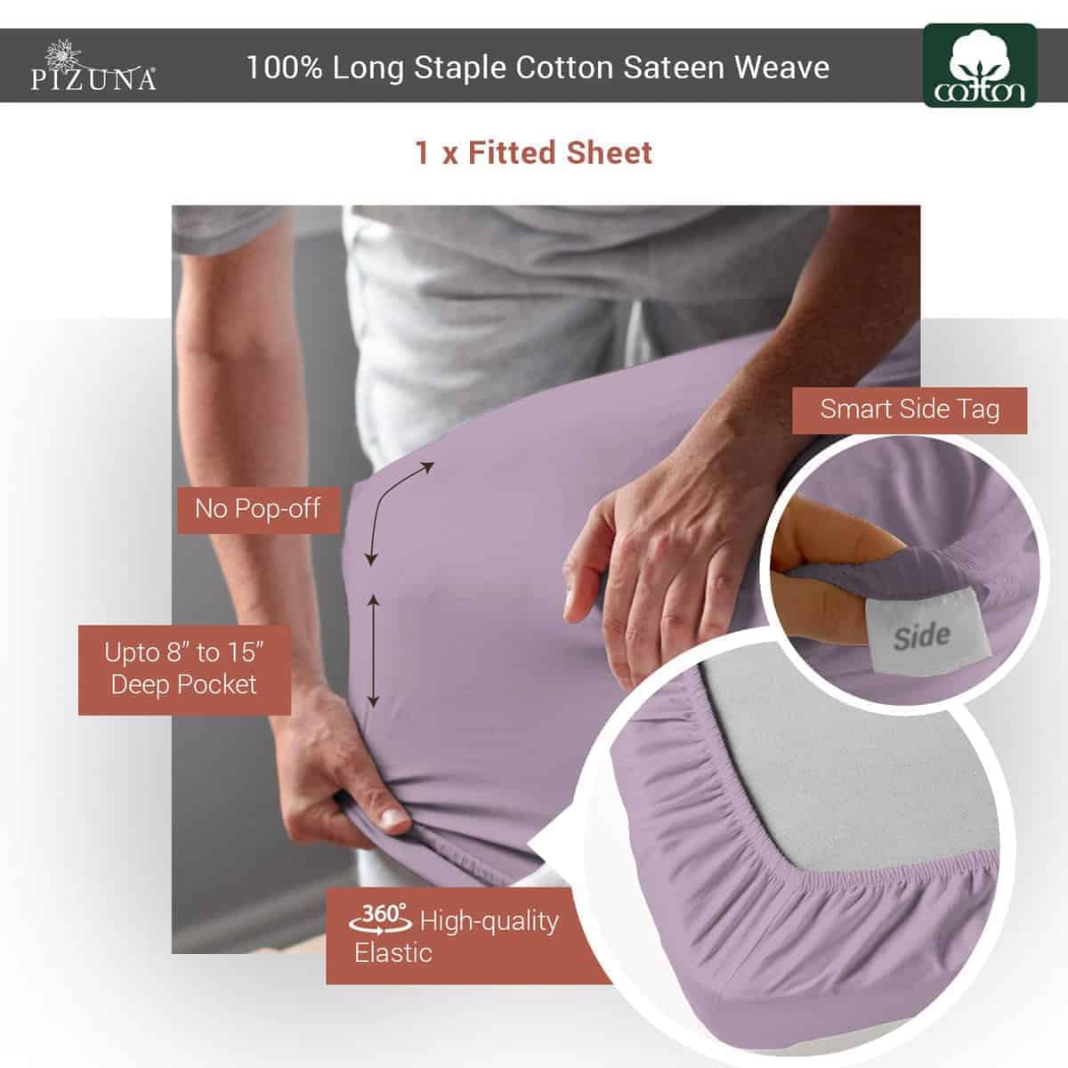 Sábana Ajustable Pizuna Pure 100% Algodón King, 400 Hilos, - Imagen 4