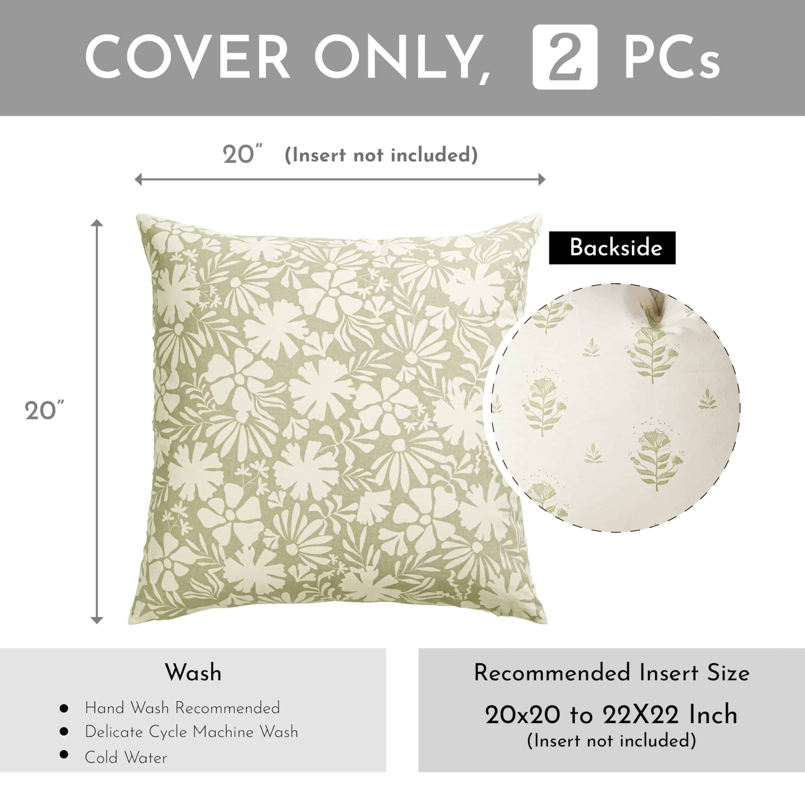 Funda de Almohada Decorativa Verde Claro SageSelvas 20x20 - Imagen 5