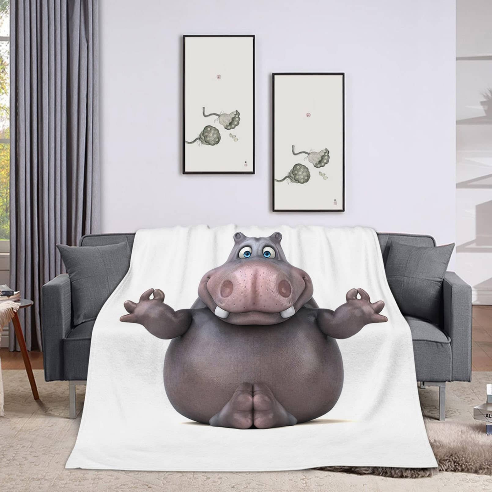 Manta de tiro 60x80 pulgadas, Divertida manta de hipopótamo