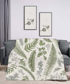 Manta de Lana 60x80 Pulgadas, Estampado de Hojas de Helecho