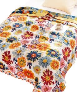 Manta rústica reversible MEJU Daisy Flower colorida para