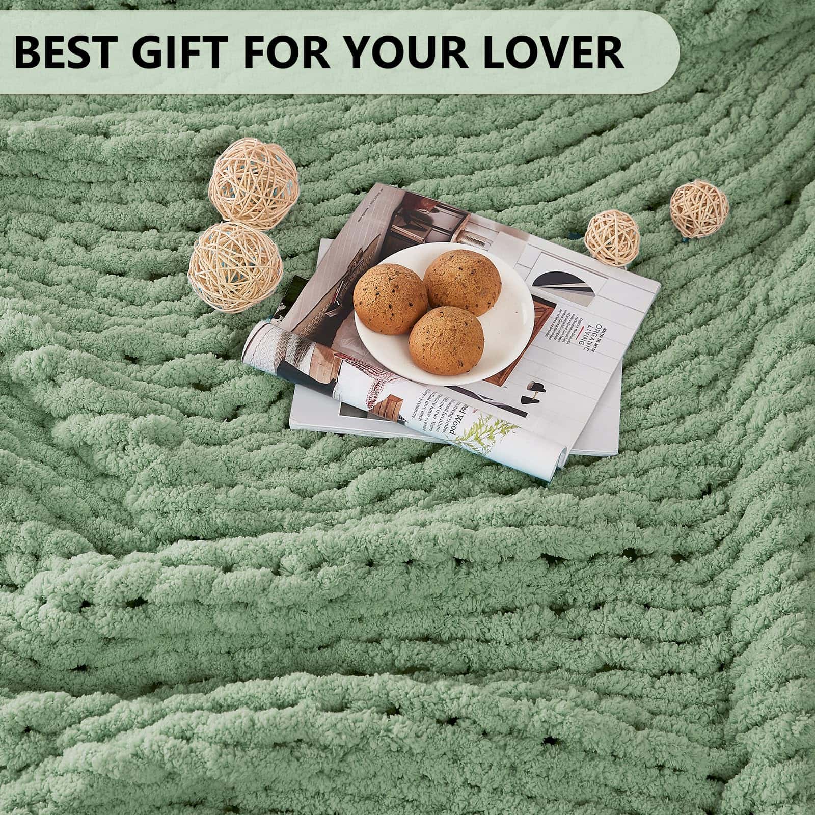 Manta de Punto Grueso L'AGRATY: 72''x84'' -Verde Salvia - Imagen 7