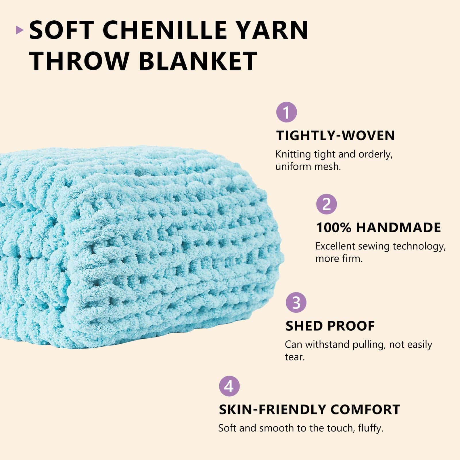 Manta de Punto Grueso de Chenille L'AGRATY, Azul Claro, - Imagen 3