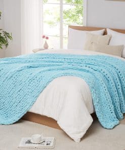 Manta de Punto Grueso de Chenille L'AGRATY, Azul Claro,