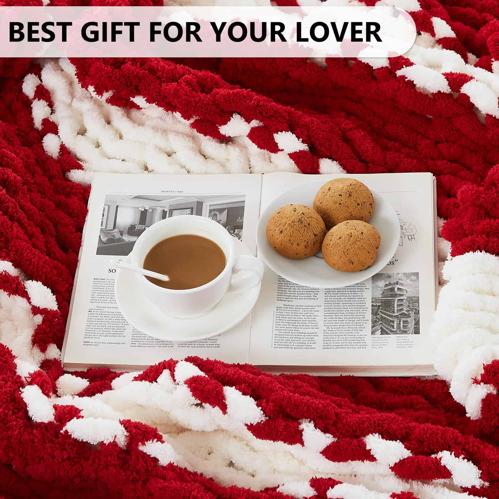 Manta de Punto Grueso L'AGRATY - Suave -Rojo y Blanco - Imagen 8