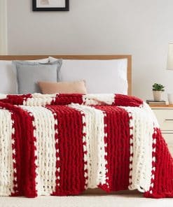 Manta de Punto Grueso L'AGRATY: 80''x90'' -Rojo y Blanco