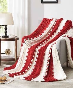 Manta de Punto Grueso L'AGRATY: 72''x84'' -Rojo y Blanco