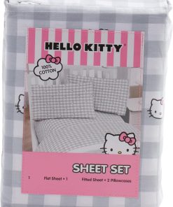 Juego de sábanas de algodón Hello Kitty de -Gris Cuadros