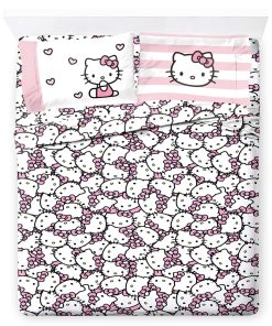 Juego de sábanas de tamaño Queen Hello Kitty Stripes &
