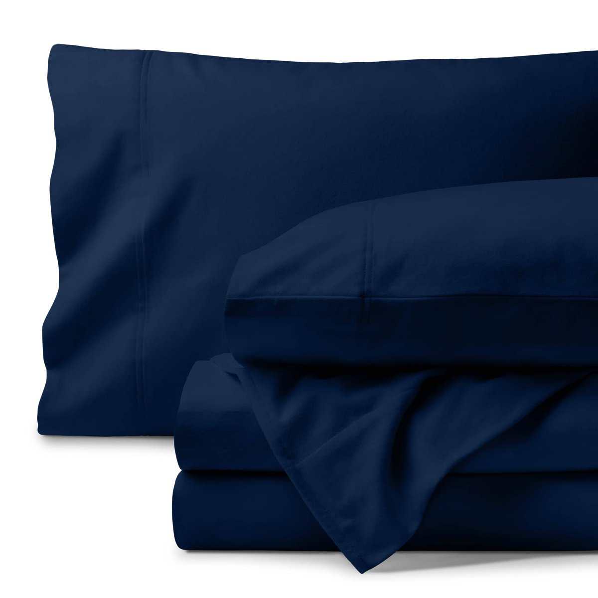 Juego de sábanas de franela de algodón orgánico -Azul Oscuro