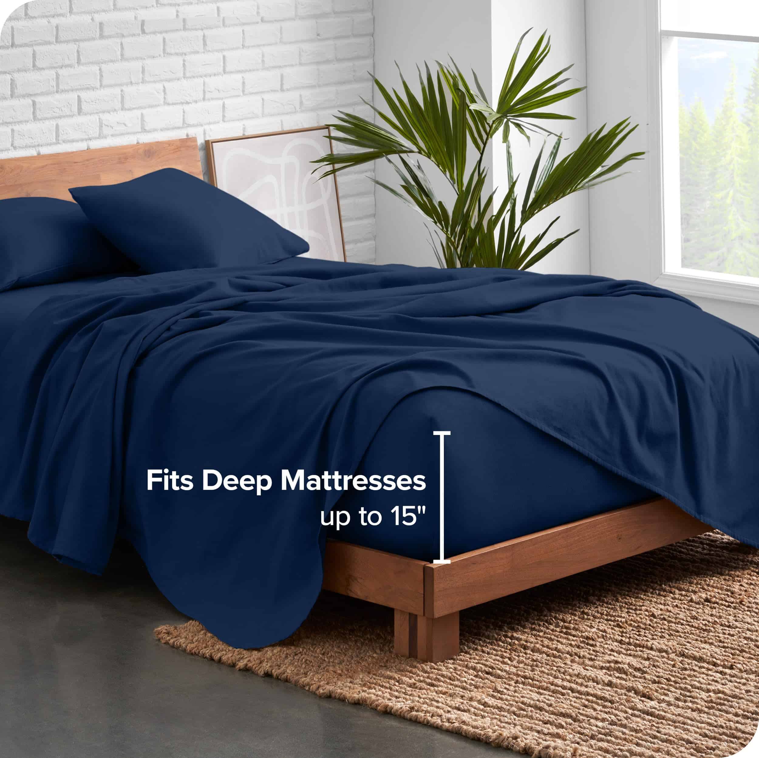 Juego de sábanas de franela de algodón orgánico -Azul Oscuro - Imagen 4