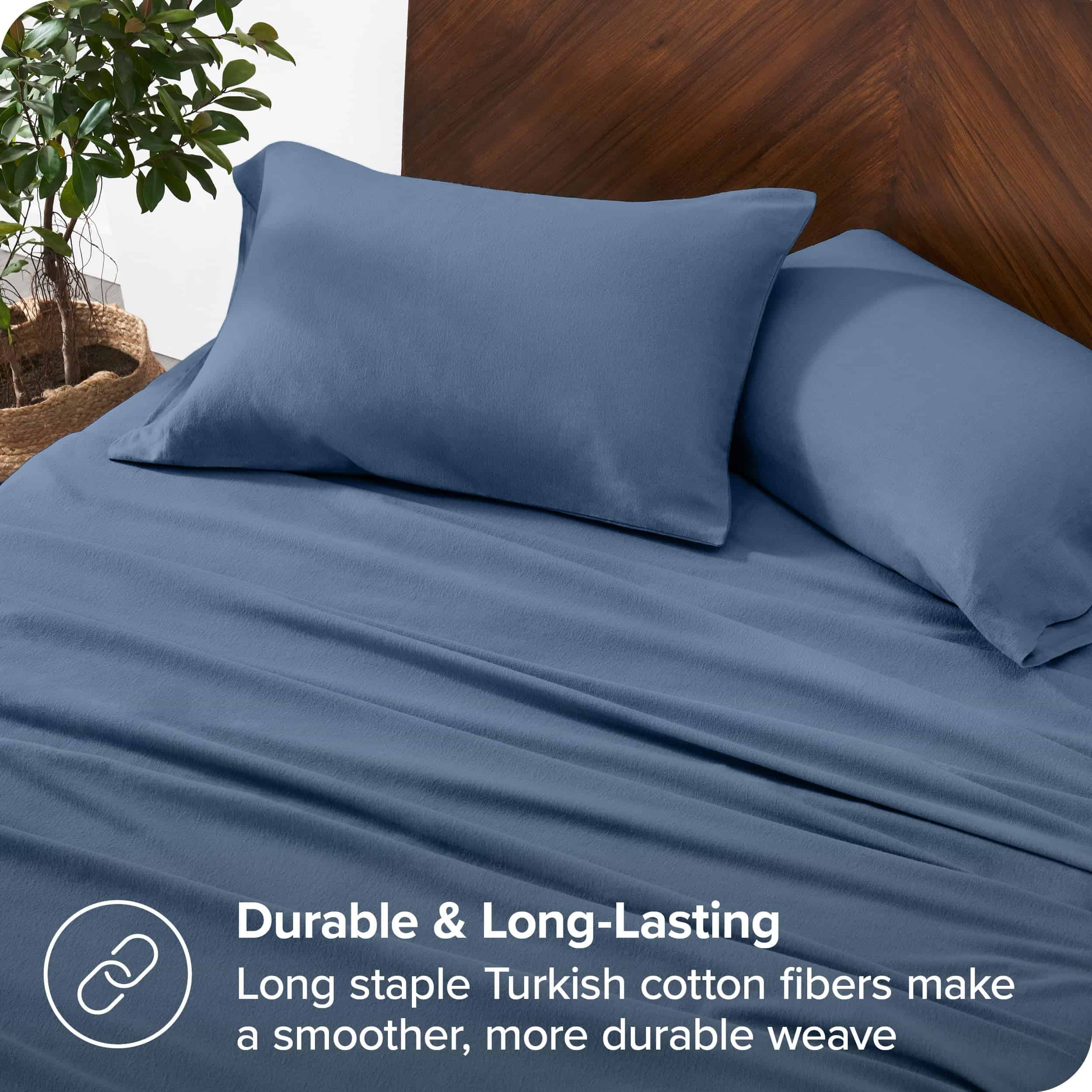 Juego de sábanas de franela de algodón orgánico -Azul Corone - Imagen 7