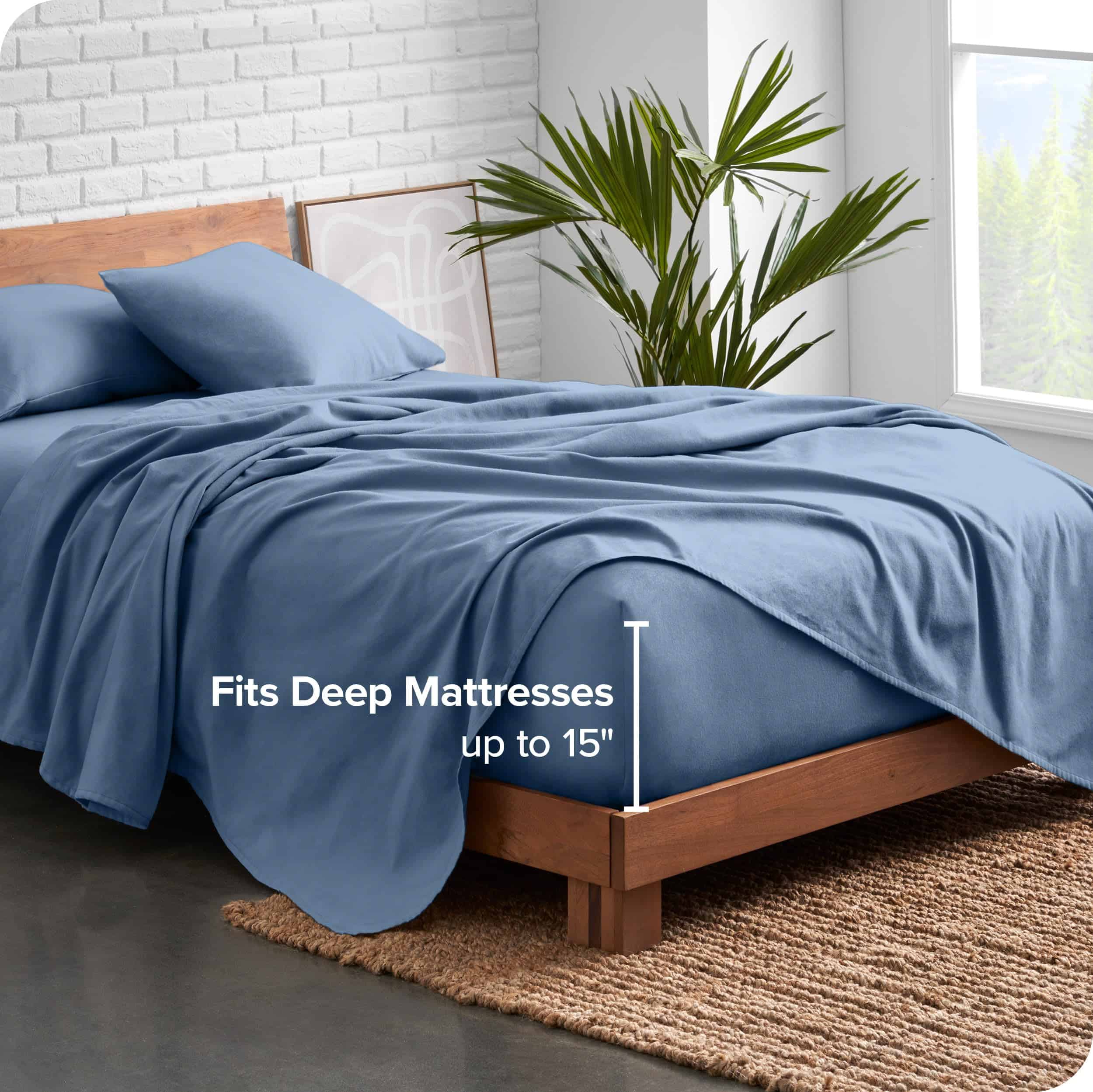 Juego de sábanas de franela de algodón orgánico -Azul Corone - Imagen 4