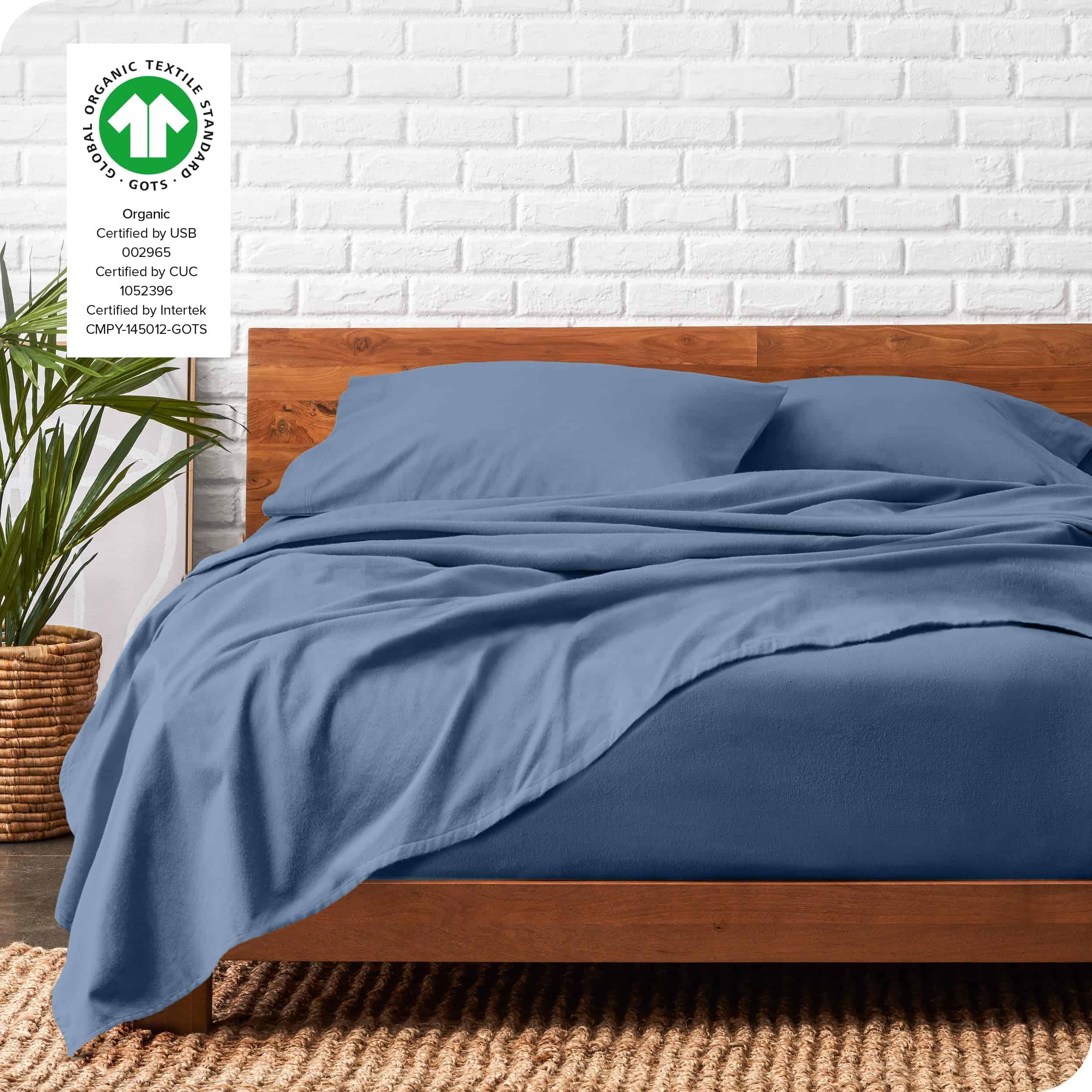 Juego de sábanas de franela de algodón orgánico -Azul Corone - Imagen 5
