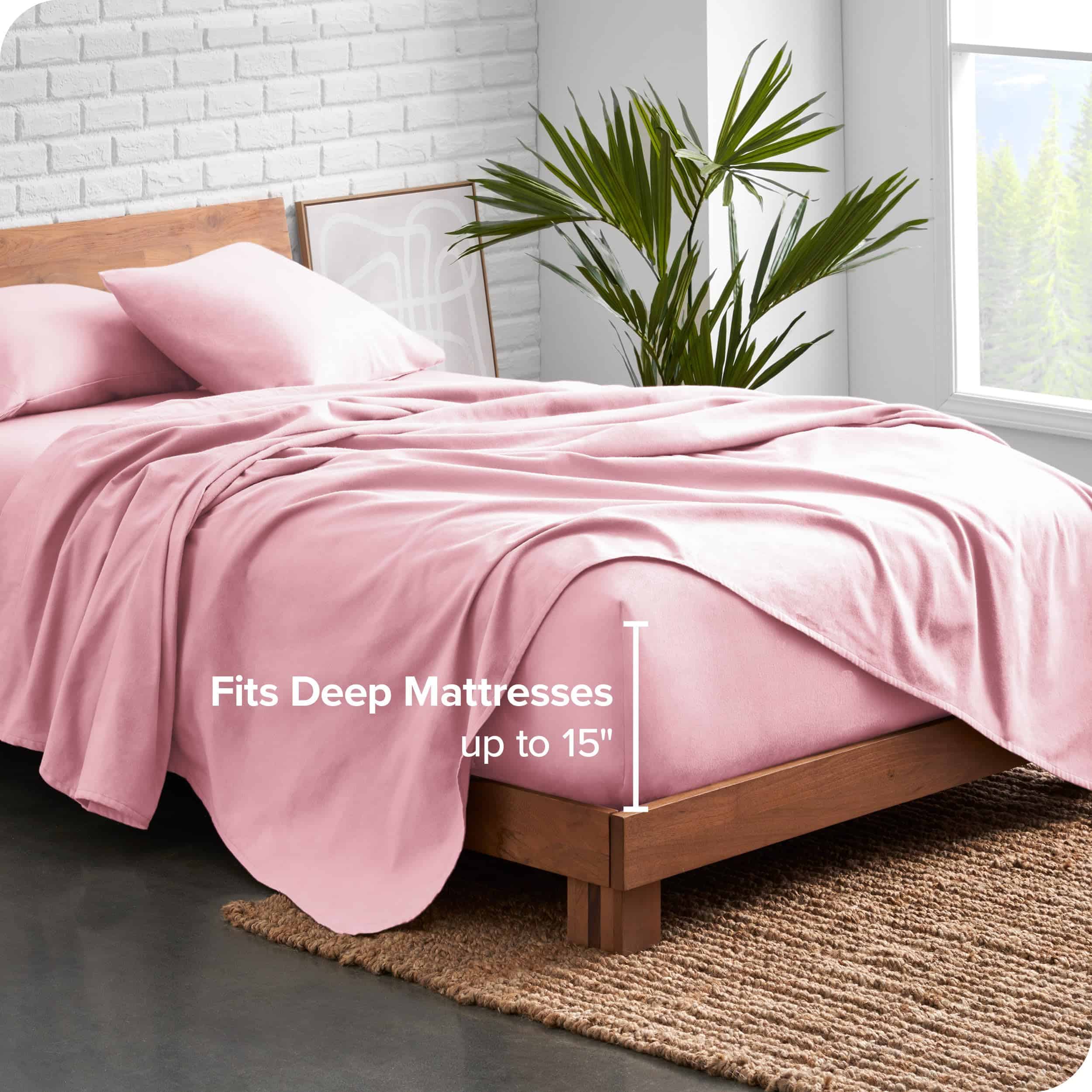 Juego de sábanas de franela de algodón orgánico -Rosa Claro - Imagen 4