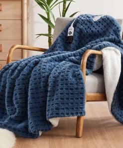 Manta Calefactable de Piel Sintética Codi, Azul Marino.