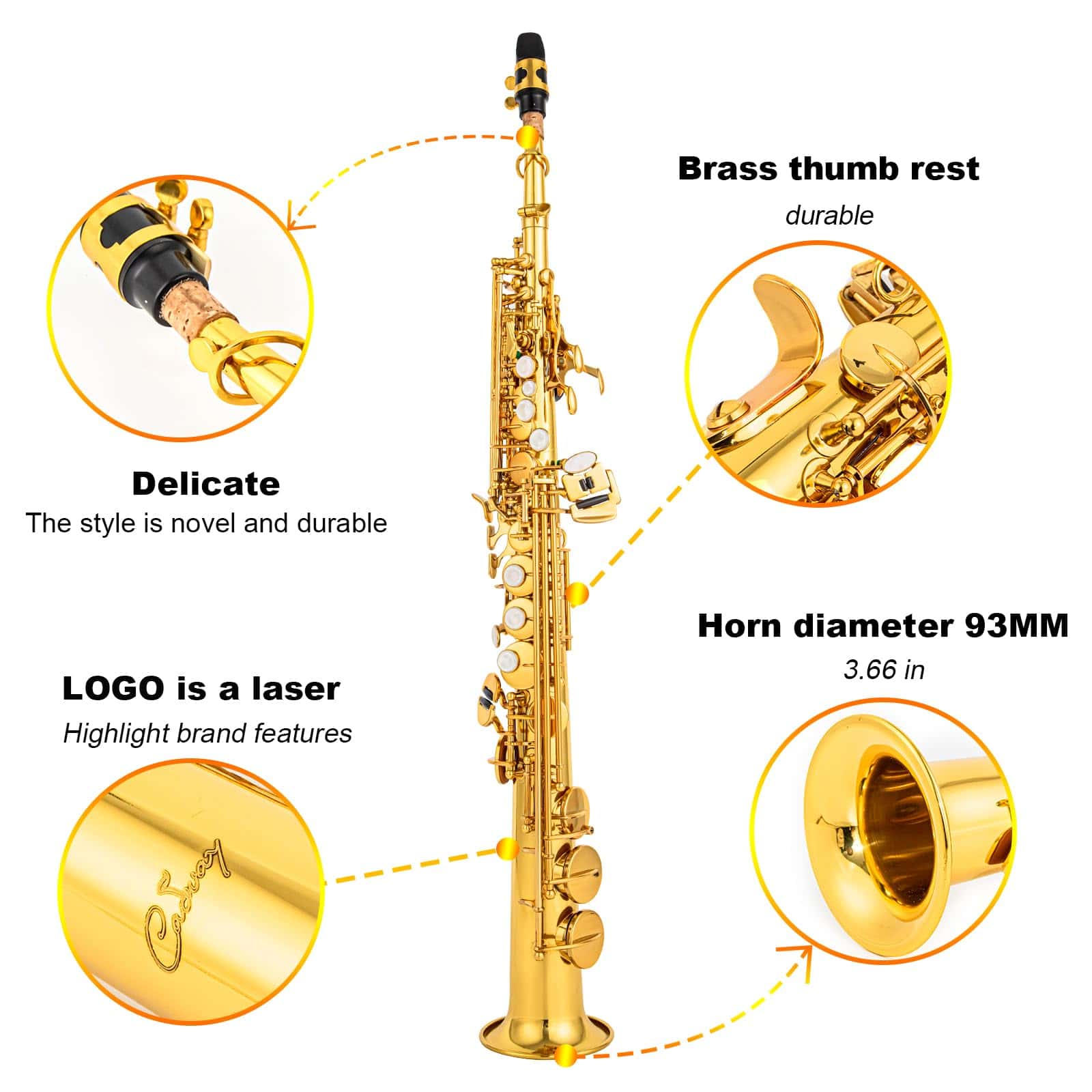 Saxofón Soprano Cadway Recto de Laca Dorada Instrumento Sax - Imagen 5