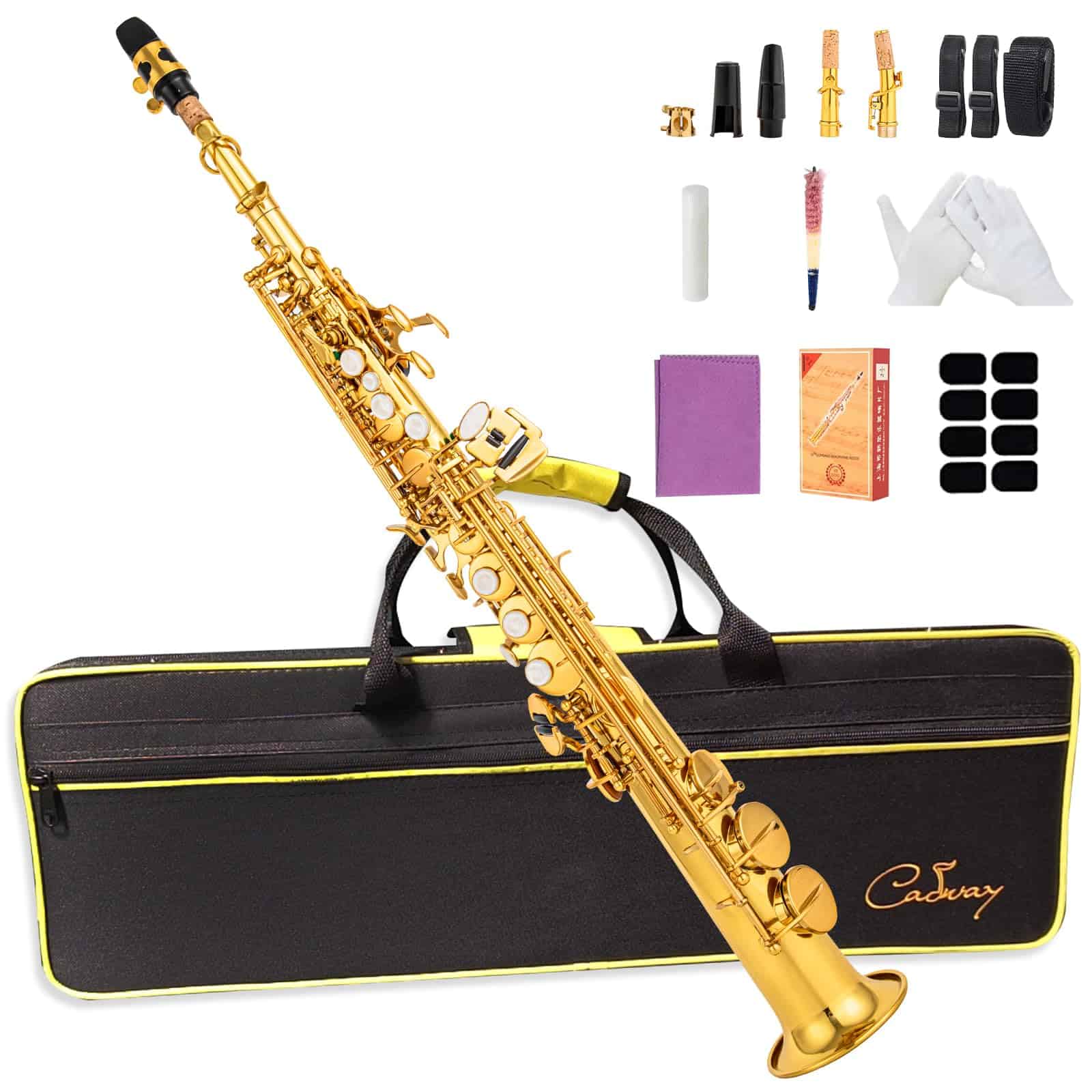 Saxofón Soprano Cadway Recto de Laca Dorada Instrumento Sax