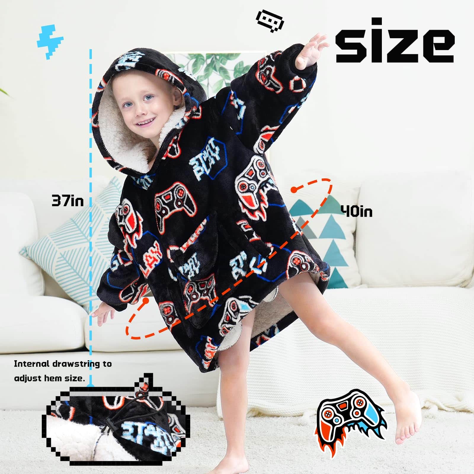 Manta con Capucha REXEO para Niños Regalo para Gamers Manta - Imagen 3