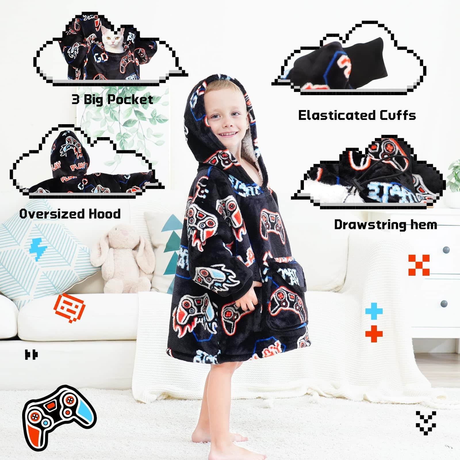 Manta con Capucha REXEO para Niños Regalo para Gamers Manta - Imagen 7