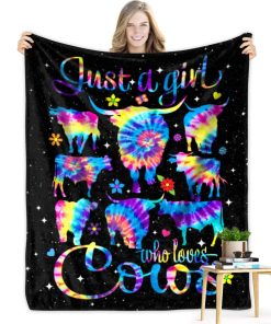 Manta de colores de arco iris con estampado de vaca para