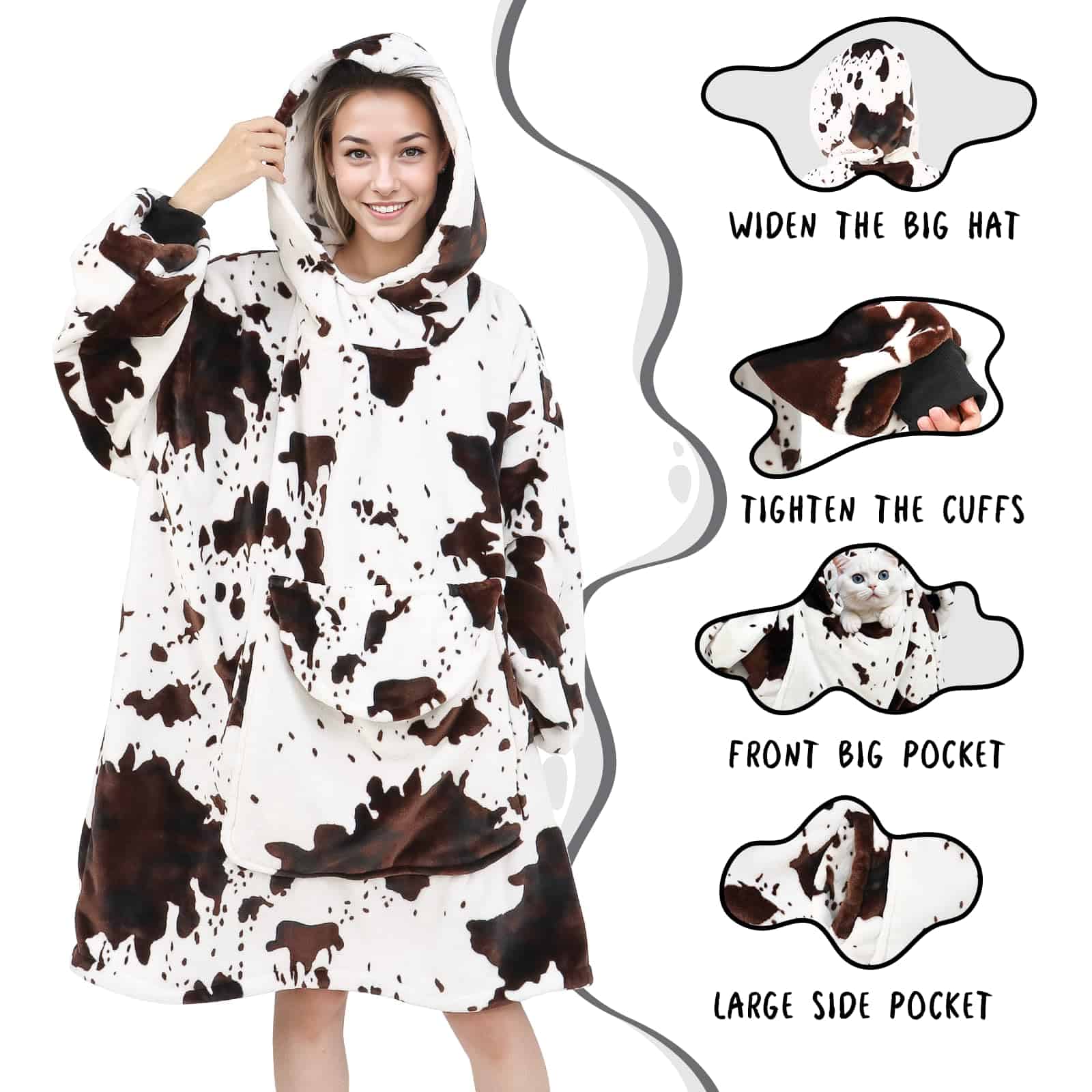 Manta con Capucha de Vaca de KIVEE, Manta de Forro Polar - Imagen 4