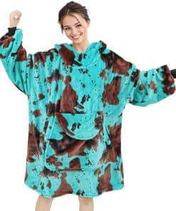 Manta con Capucha Cow Print Azul de Forro Polar con