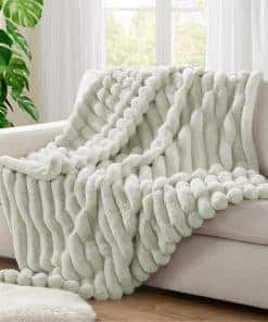 Manta de Piel Sintética Suave y Esponjosa -Verde Salvia