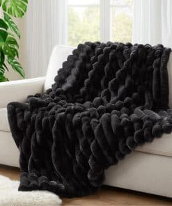 Manta de Piel Sintética Suave y Esponjosa -Negro