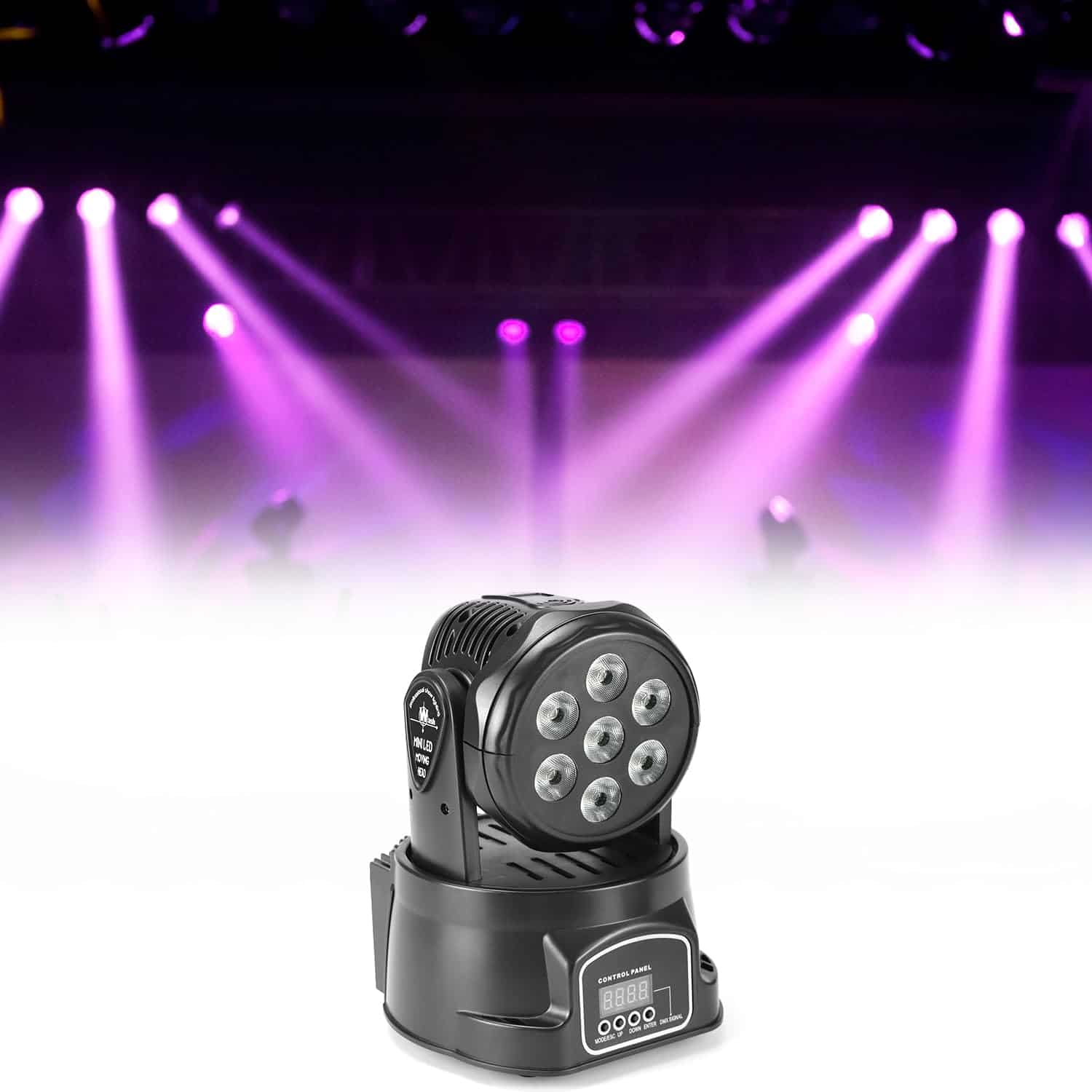 Luces de Escenario RGBW Mini Moving Head DJ de QWORK, 7x8W - Imagen 9