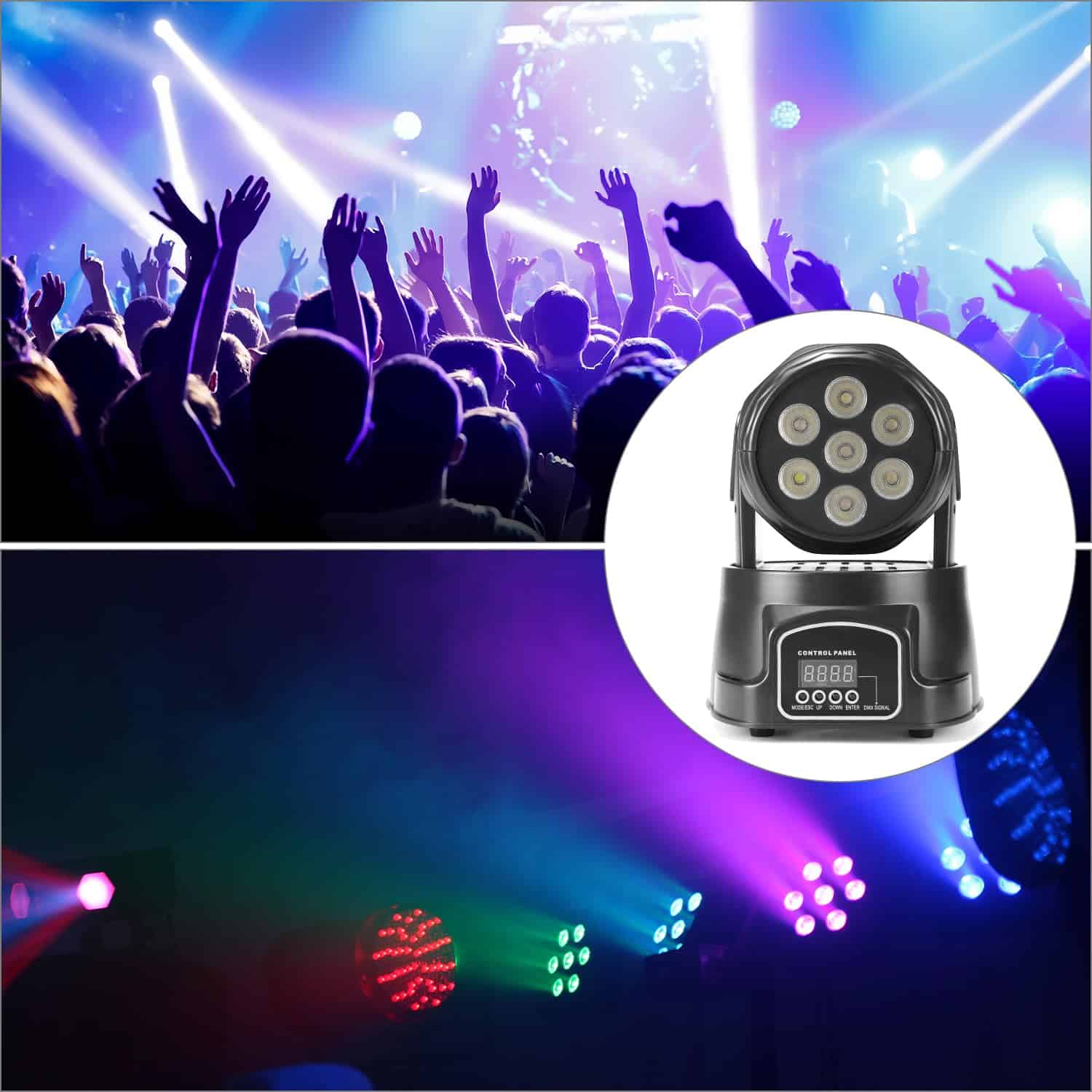 Luces de Escenario RGBW Mini Moving Head DJ de QWORK, 7x8W - Imagen 8