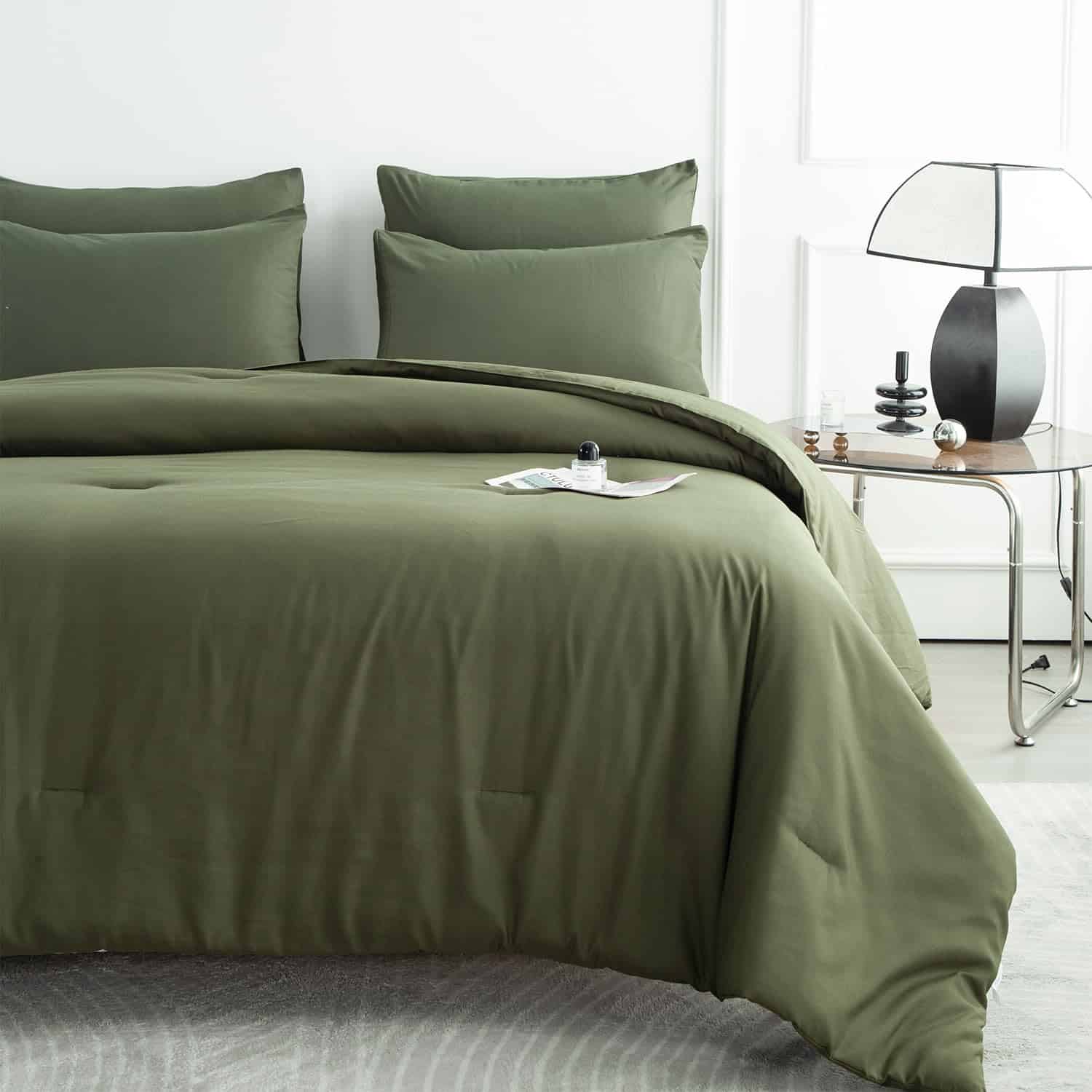 Set de Edredón King size Verde 3 Piezas Sólido Edredón de - Imagen 9