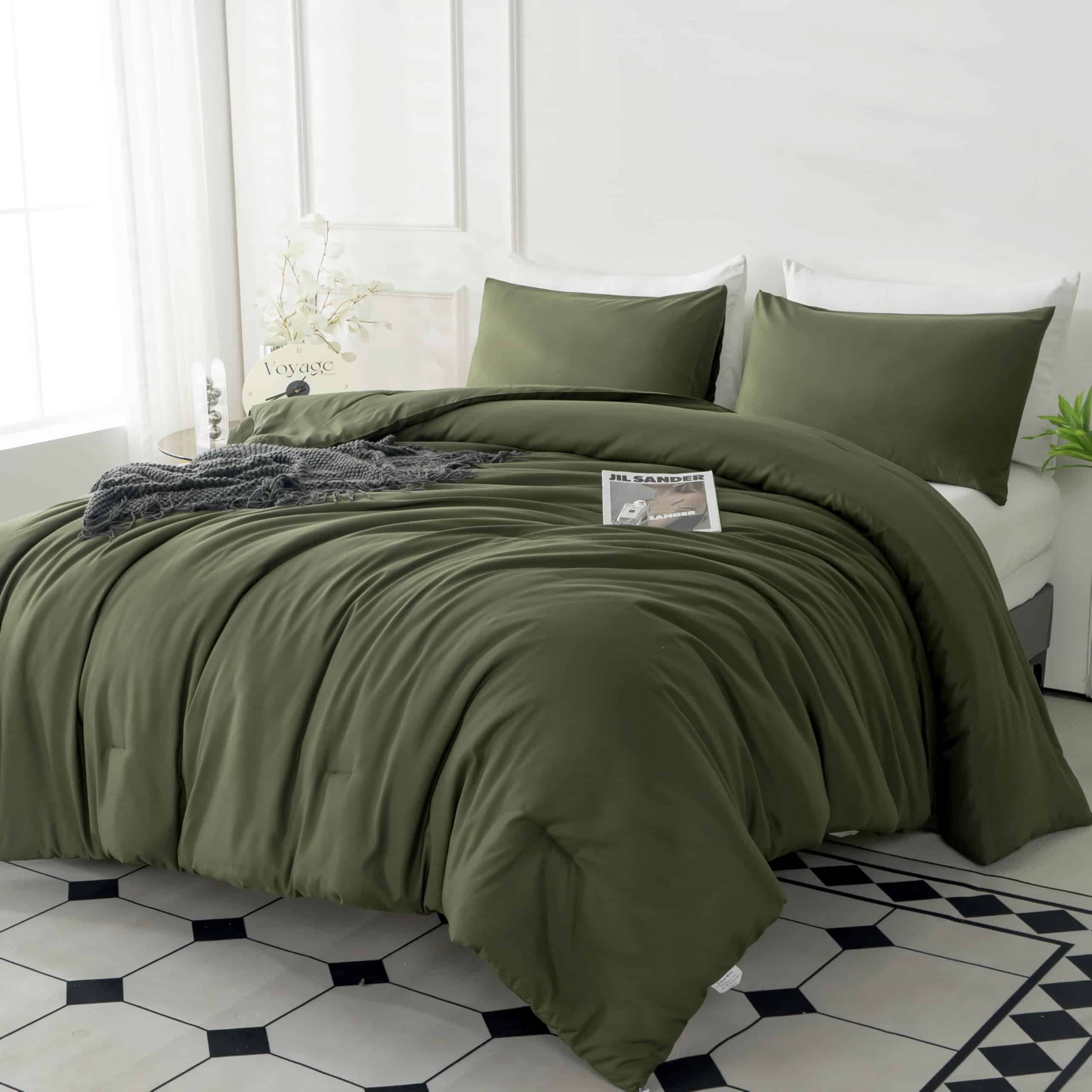 Set de Edredón King size Verde 3 Piezas Sólido Edredón de - Imagen 6