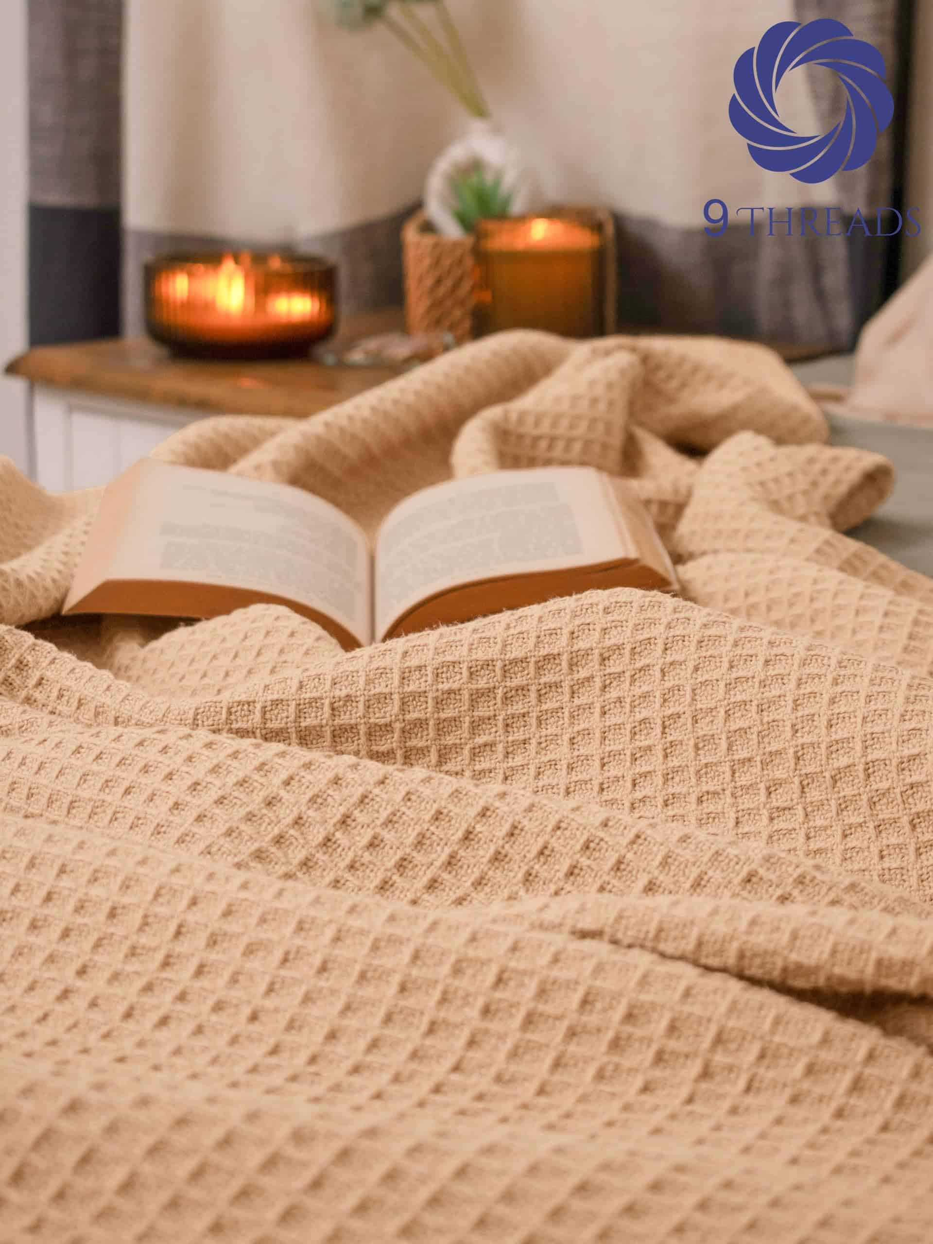 Cobija de Algodón Beige 100% de 9Threads Tejido de Gofre - Imagen 7