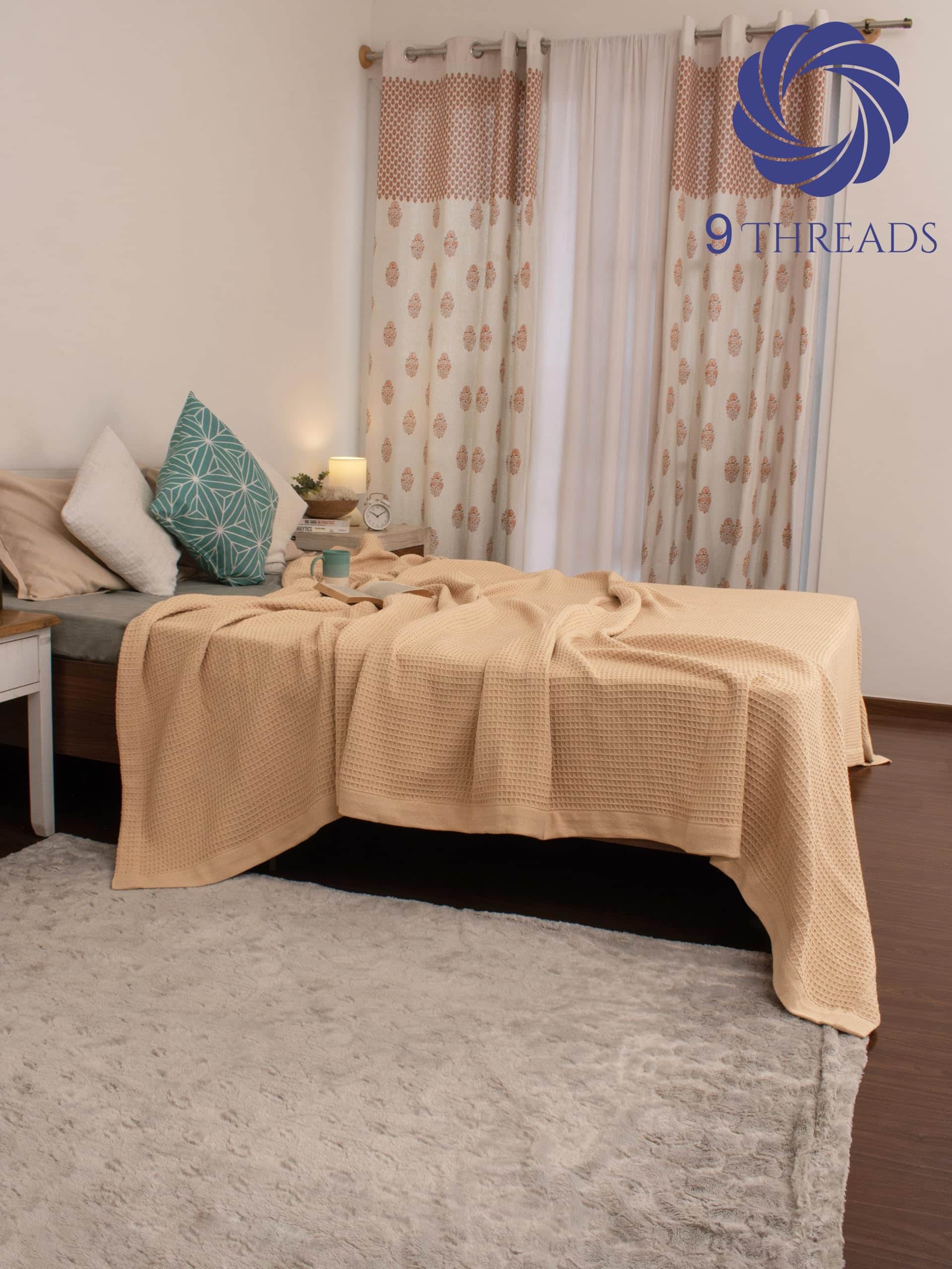 Cobija de Algodón Beige 100% de 9Threads Tejido de Gofre - Imagen 9