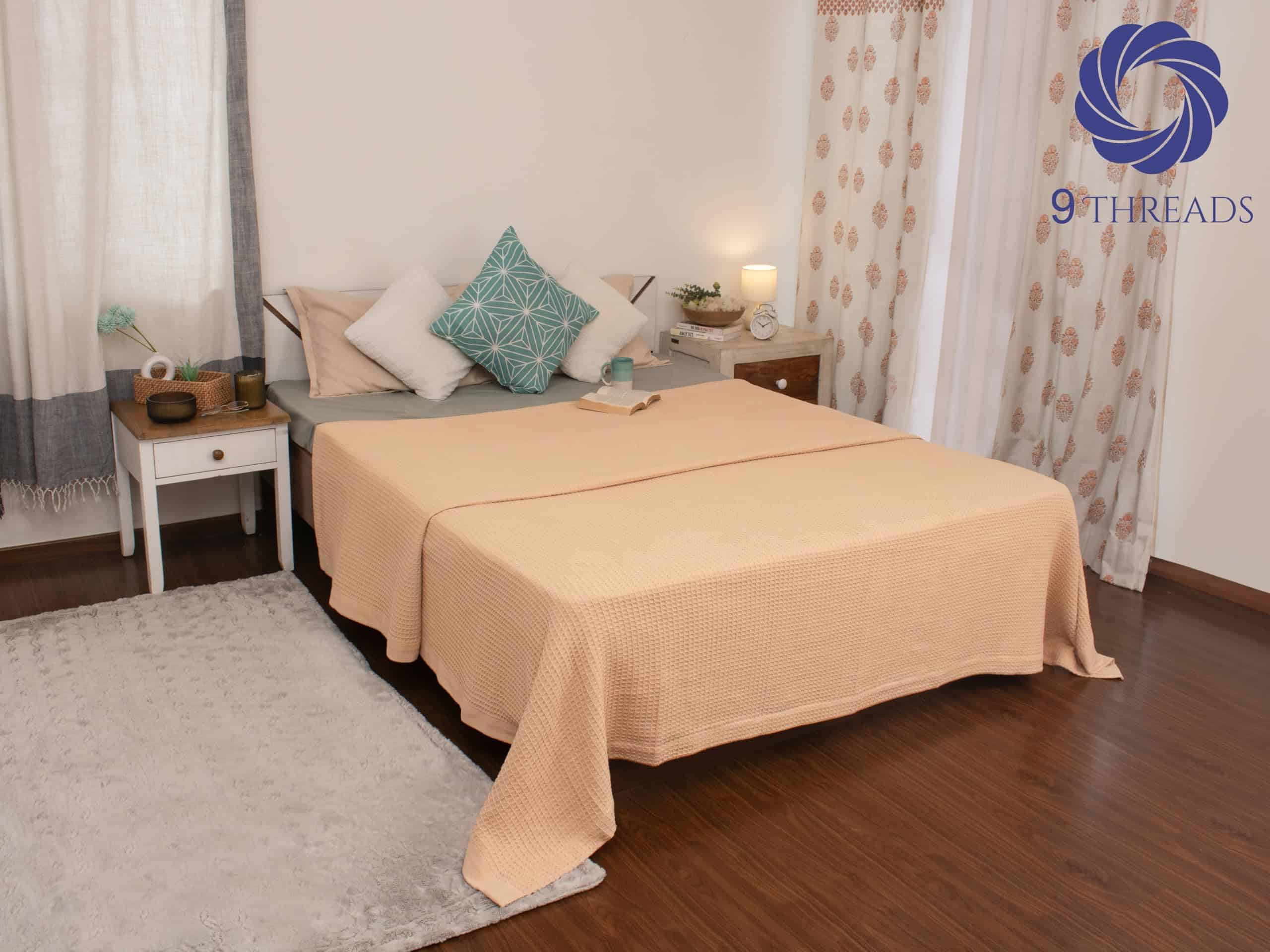 Cobija de Algodón Beige 100% de 9Threads Tejido de Gofre - Imagen 3