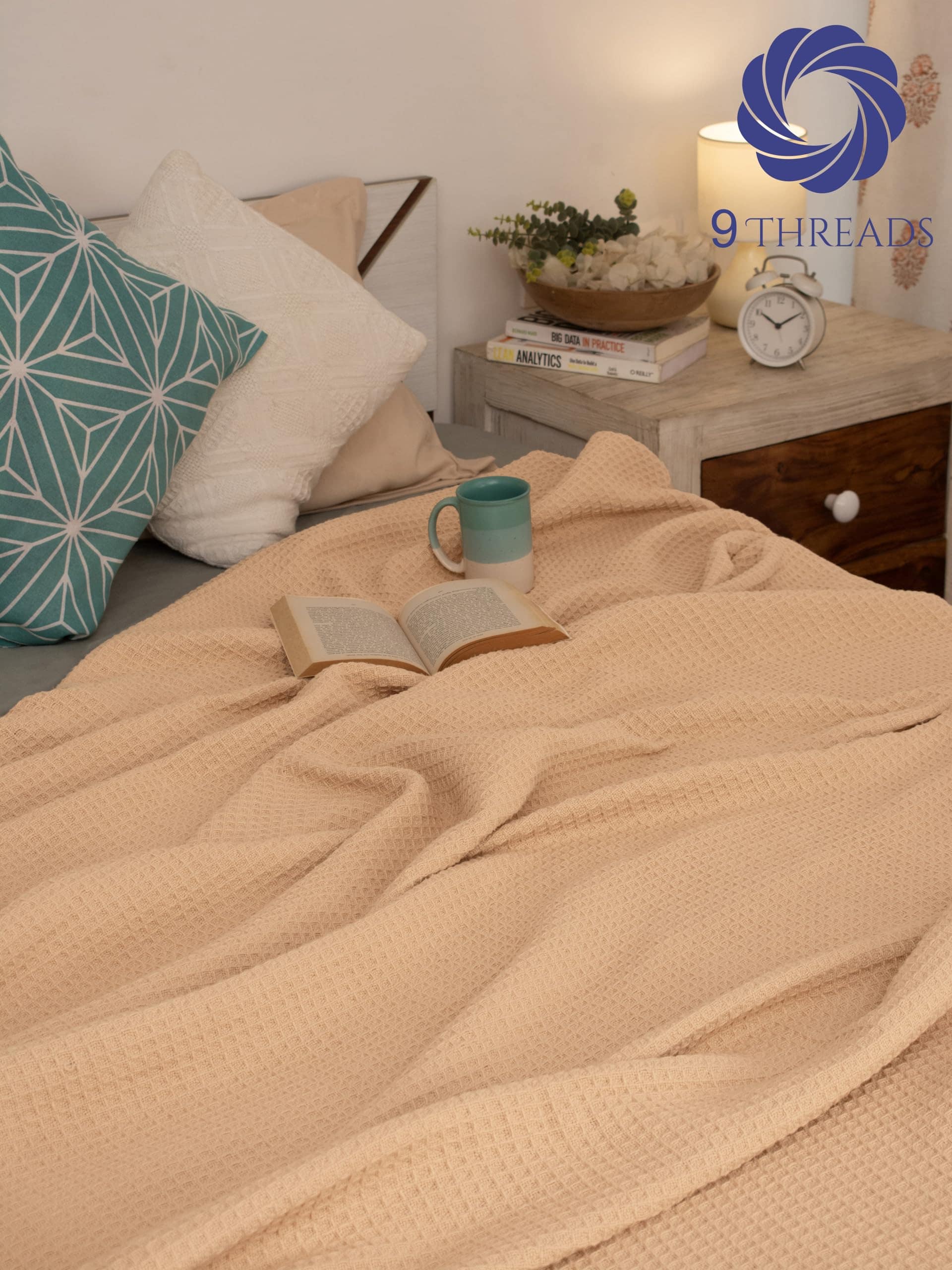 Cobija de Algodón Beige 100% de 9Threads Tejido de Gofre - Imagen 6