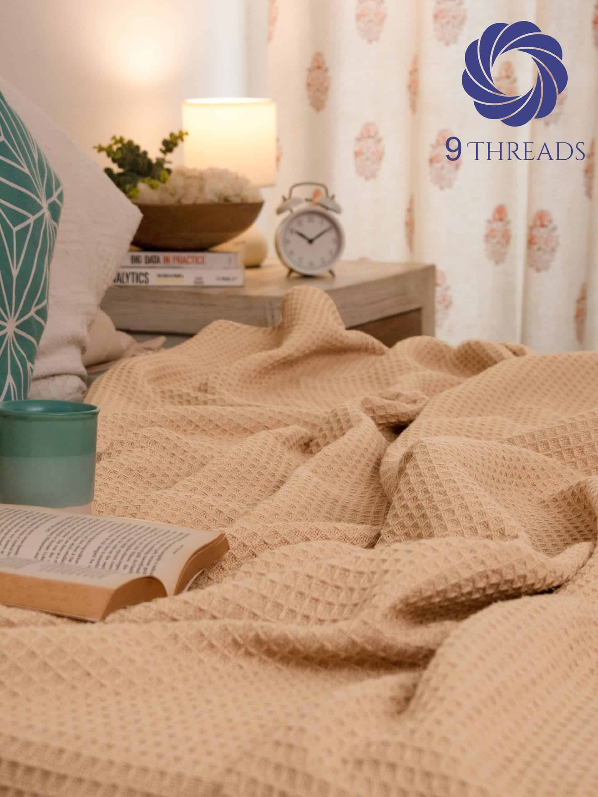 Cobija de Algodón Beige 100% de 9Threads Tejido de Gofre - Imagen 8