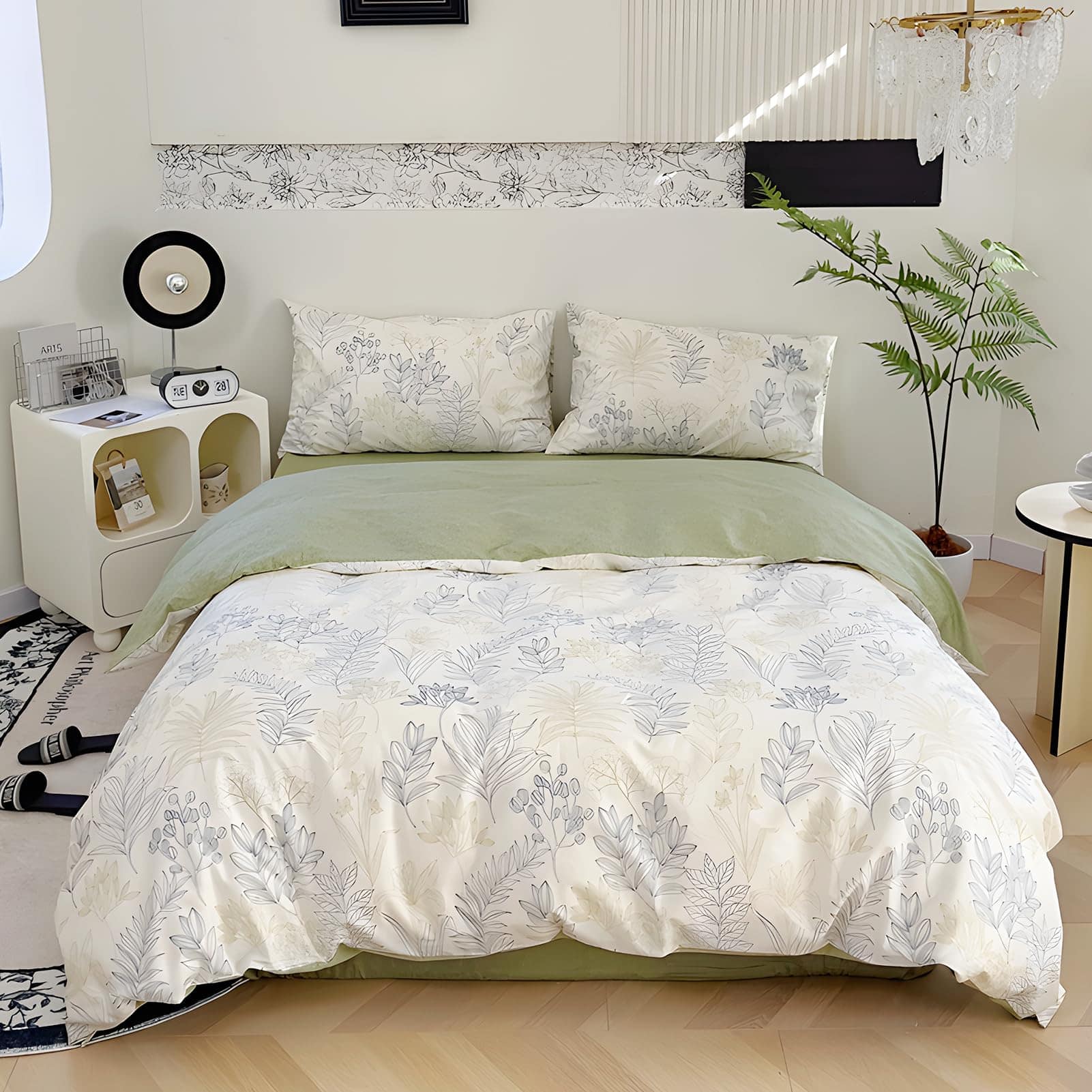 Juego de funda nórdica Rvciby Blue Leaf para cama