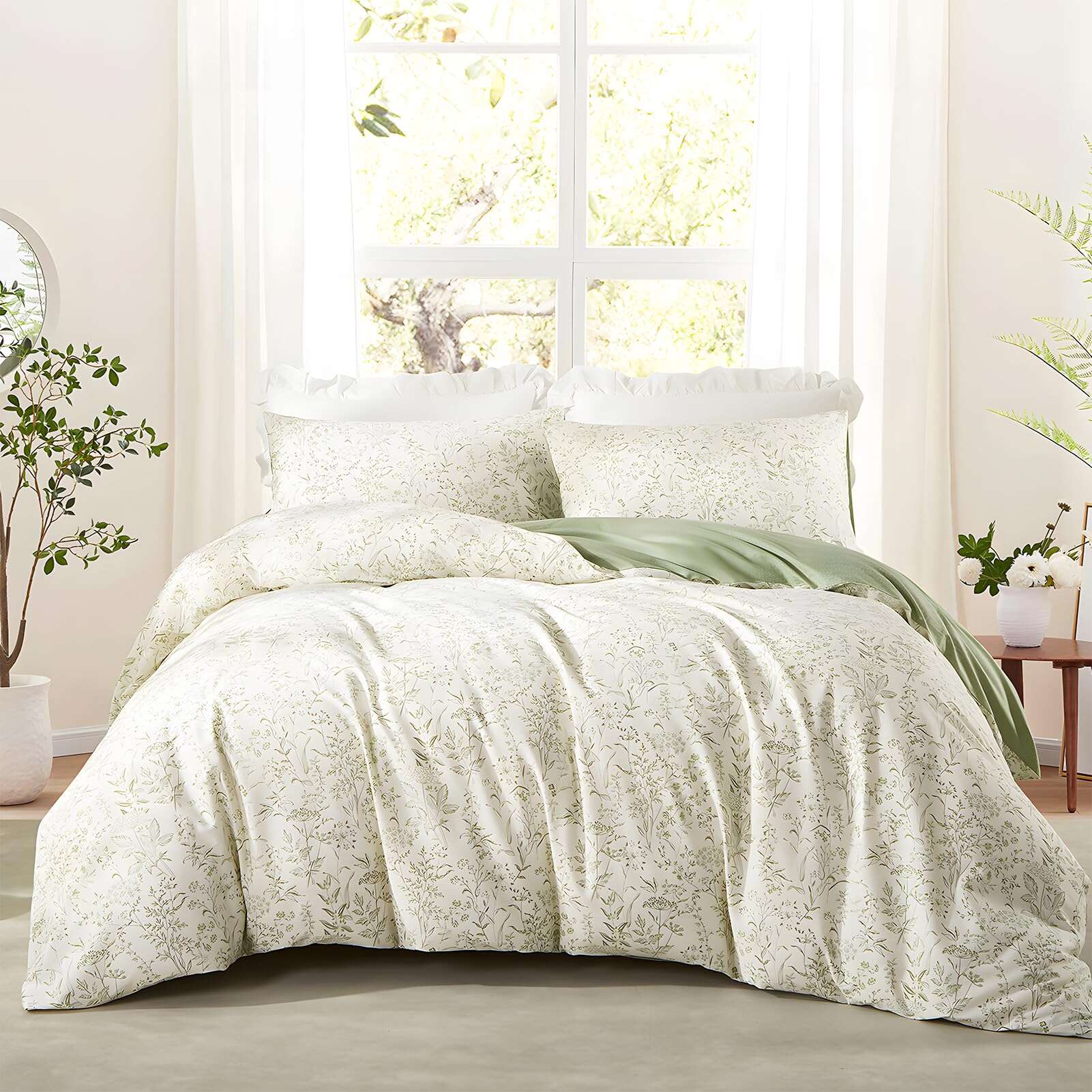 Juego de Funda Nórdica de Hojas Verdes Rvciby Tamaño Queen,