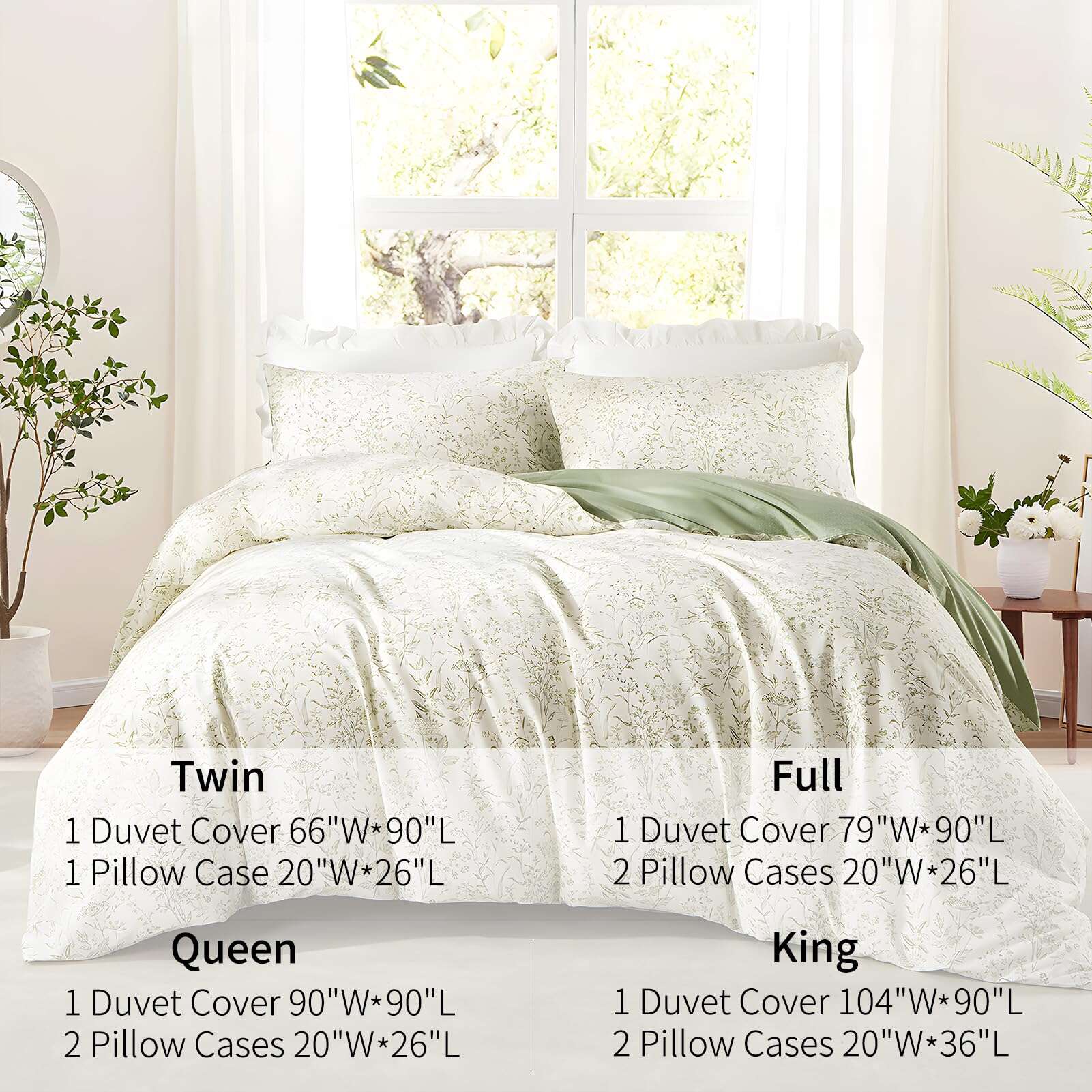 Juego de Funda Nórdica de Hojas Verdes Rvciby Tamaño Queen, - Imagen 9