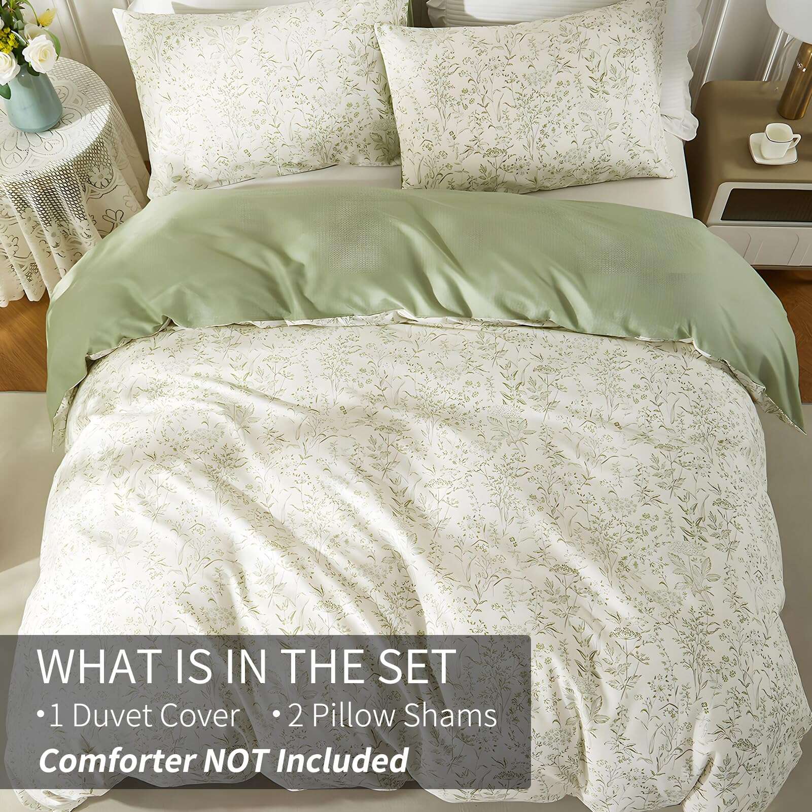 Juego de Funda Nórdica de Hojas Verdes Rvciby Tamaño Queen, - Imagen 4