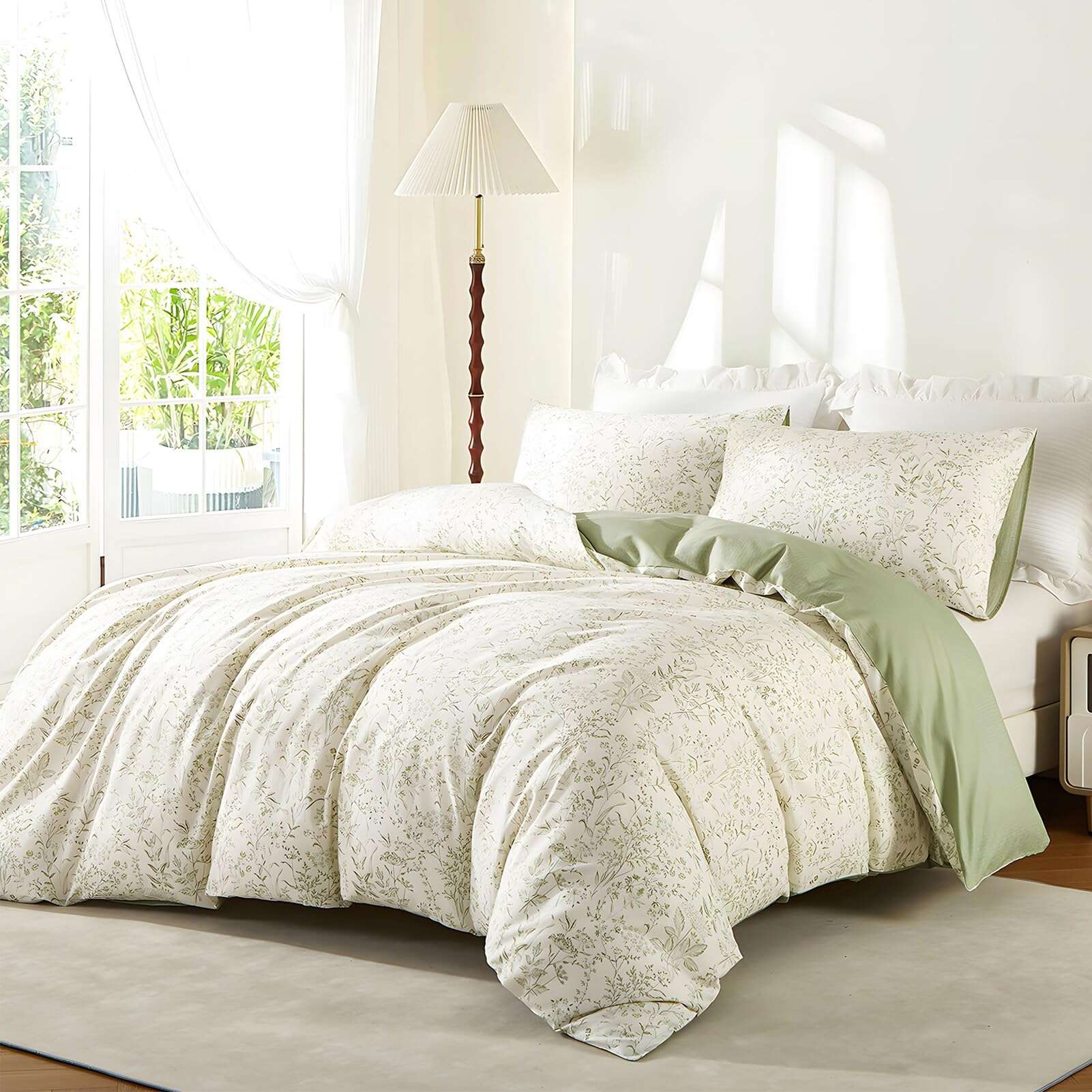 Juego de Funda Nórdica de Hojas Verdes Rvciby Tamaño Queen, - Imagen 6