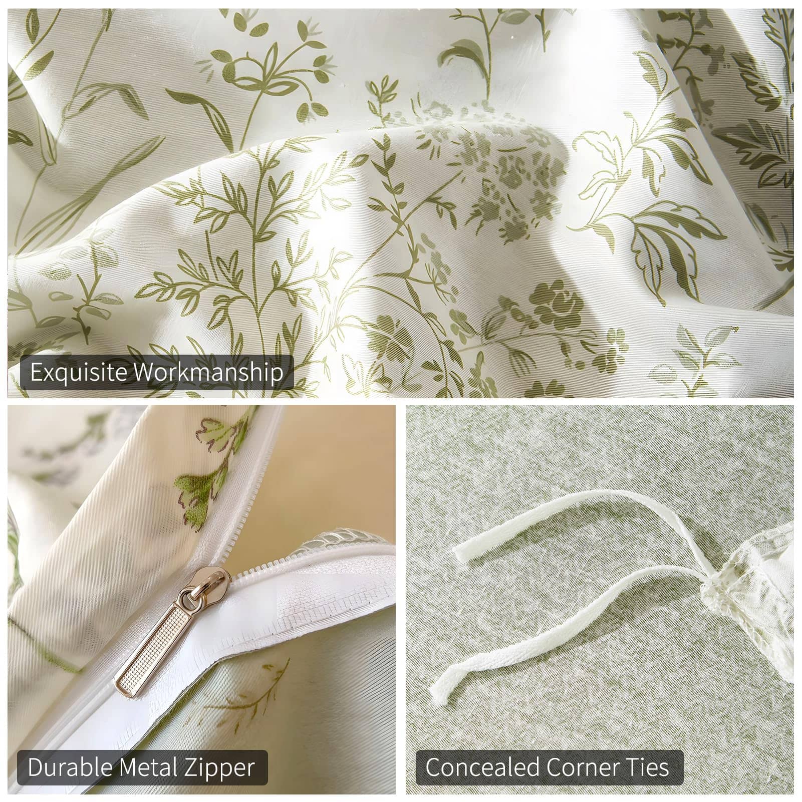 Juego de Funda Nórdica de Hojas Verdes Rvciby Tamaño Queen, - Imagen 5