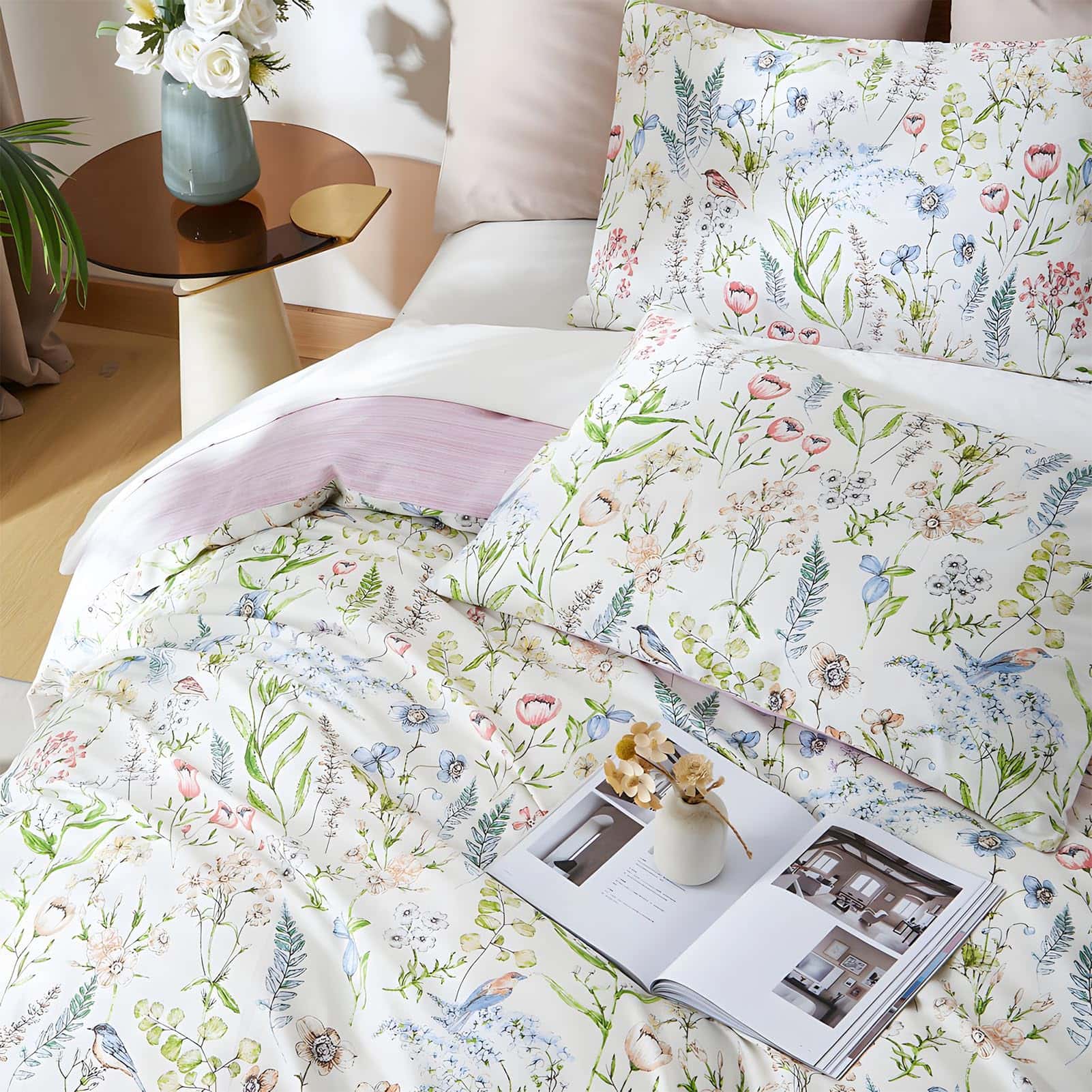 Rvciby Juego de Funda nórdica Rosa Floral Tamaño Queen, - Imagen 6