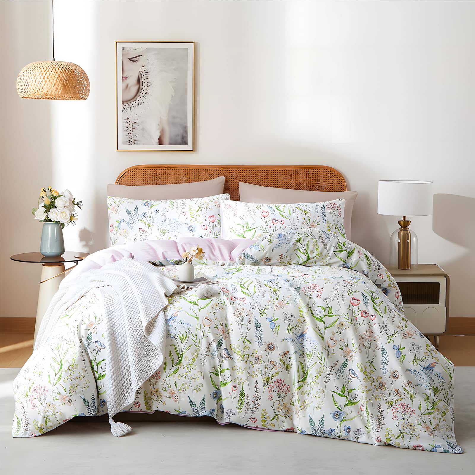 Rvciby Juego de Funda nórdica Rosa Floral Tamaño Queen,